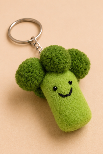 Nepalese Handmade Felt Keychain | Eco-Friendly Wool Accents - Broccoli