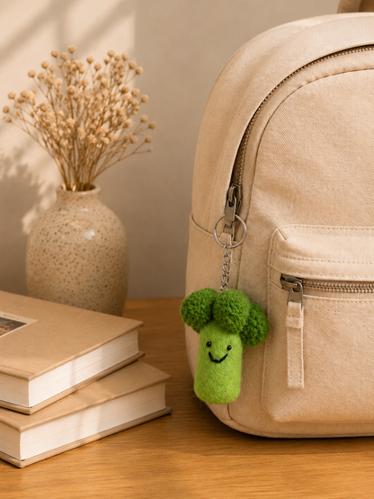 Nepalese Handmade Felt Keychain | Eco-Friendly Wool Accents - Broccoli